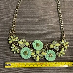 Floral Statement Necklace in Mint and Gold